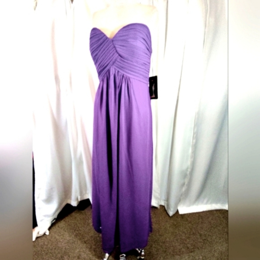 IEFIEL TAG Formal Gown, Pleated, Strapless Empire Waist, Long, Purple, Zipper,12